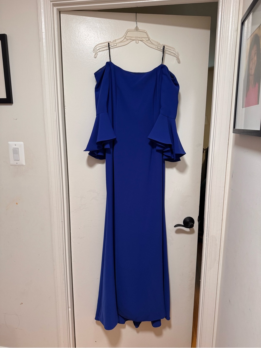 Vince Camuto Royal Blue Off-Shoulder Ruffle Sleeve Maxi Dress